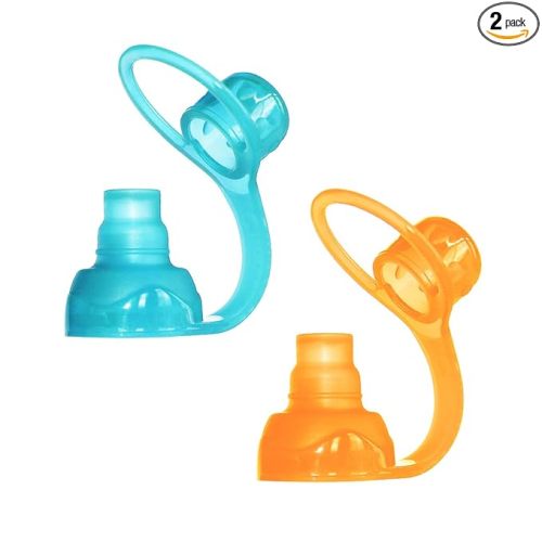 ChooMee SoftSip Food Pouch Top | Baby Led Weaning | No Spill Flow Control Valve, Protects Childs Mouth, 100% Silicone, BPA Free | 2CT Orange Aqua