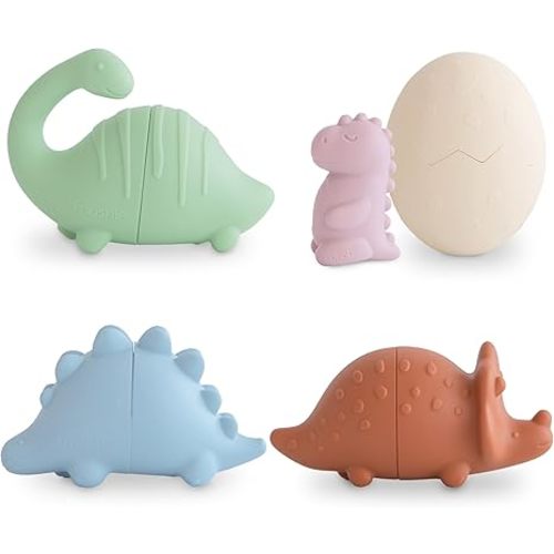 mushie Dino Bath Toys Play Set for Toddlers | 100% Food Grade Silicone | Mold Free, Pack of 5