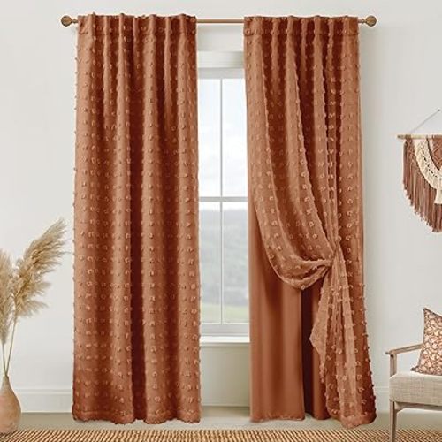 Vintage Colorful Sheer Blackout Curtains 96 Inches Long for Nursery Living Room,Black Out Room Darkening Bold Boho Terra Cotta Aztec Farm House Moody Dark Floral Window Curtains 2 Panel Sets