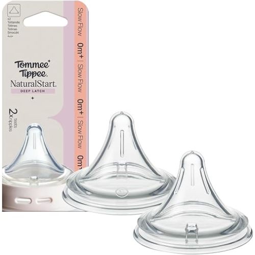 Tommee Tippee Natural Start Deep Latch Triangular Nipples, Slow, 0m+