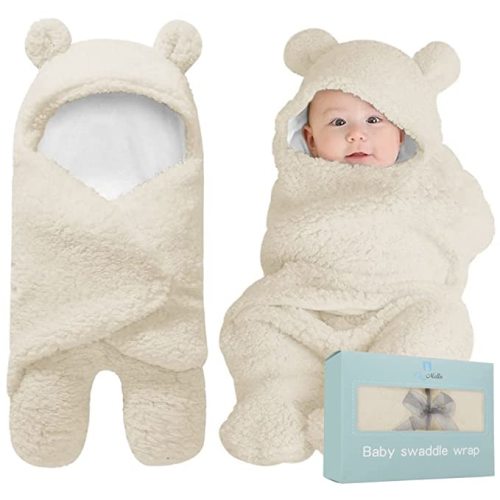 BlueMello Baby Swaddle Blanket | Ultra-Soft Plush Essential for Infants 0-6 Months | Receiving Swaddling Wrap Beige | Ideal Newborn Registry and Toddler Boy Accessories | Perfect Baby Girl Shower Gift