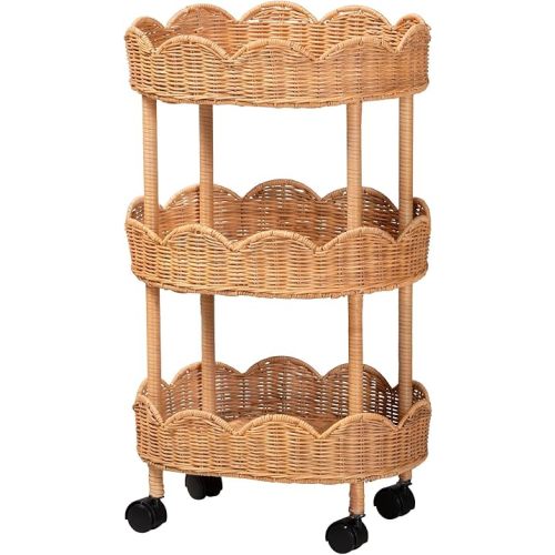 Bali & pari Bulana Natural Rattan 3-Tier Rolling Storage Cart