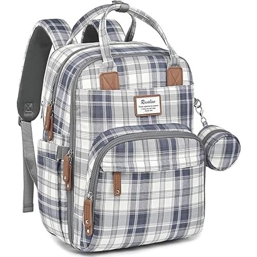 RUVALINO Diaper Bag Backpack, Multifunction Travel Pack Maternity Baby Changing Bags, Large Capacity, Waterproof, Blue Plaid