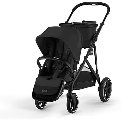 Cybex Gazelle S All-in-One Toddler and Baby Stroller with Over 20 Modular Configurations, Ergonomic Near-Flat Recline, Shopper Basket, and Compact Fold, Moon Black, Black Frame