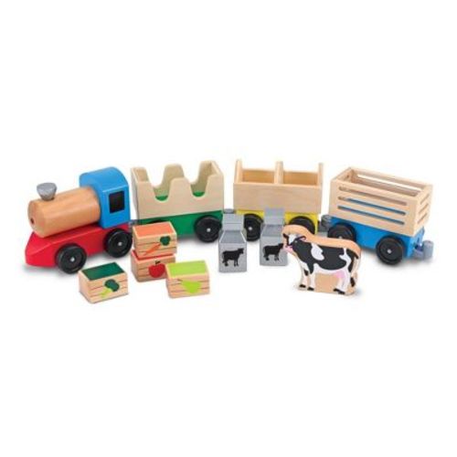 Melissa & Doug Wooden Farm Train Set - Classic Wooden Toy (3 linking cars): Educational Fine Motor Skills Vehicle