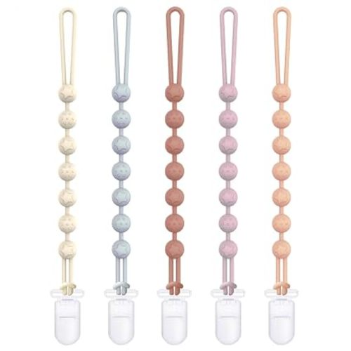 Cuddle Campus Silicone Pacifier Clip Holder with One Piece Design,Soft Flexible Binky Clips with Texture for Baby Boy and Girl Pack of 4 (0-6m)