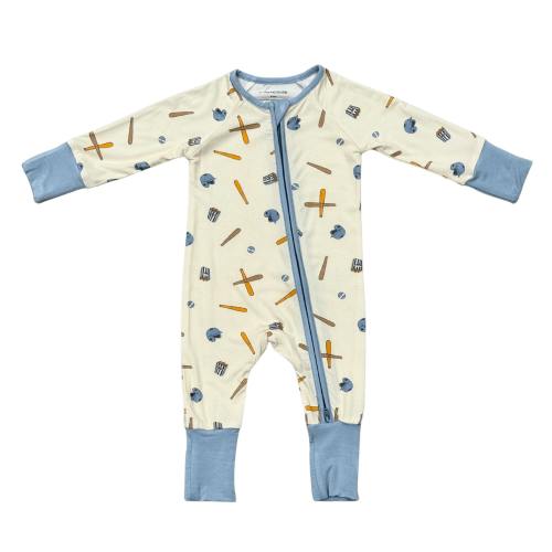 Baby Boy Long Sleeve Zip Romper in Baseball