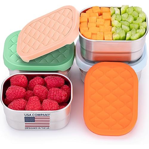 Everusely - Stainless Steel Snack Containers - 8 oz / 230 ml, 4-Pack, Fall Fest - Leakproof Food Storage Boxes + Lids for Travel - Reusable Containers for Adults - Small Boxes for Portion Control