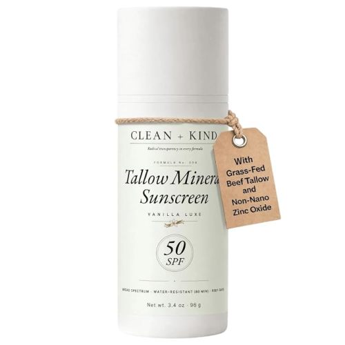 Organic Beef Tallow Sunscreen SPF 50 Vanilla — Non-Nano Zinc Oxide Mineral Sunblock, Non-Toxic Natural Reef-Safe Water-Resistant Face & Body Sun Protection (3.4 oz)