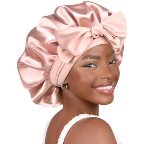 YANIBEST Adjustable Silk Bonnet for Sleeping Women Double Layer Satin Bonnet Reduce Friction Prevent Frizz Curly Hair