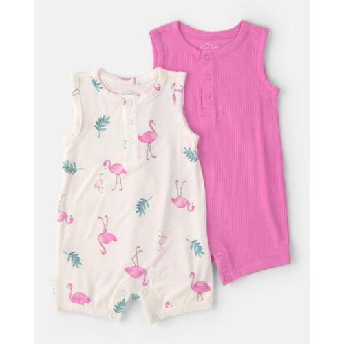 Baby Girl 2-Pack Flamingo PurelySoft Sleeveless Romper Set - Pink/Ivory | Carter's