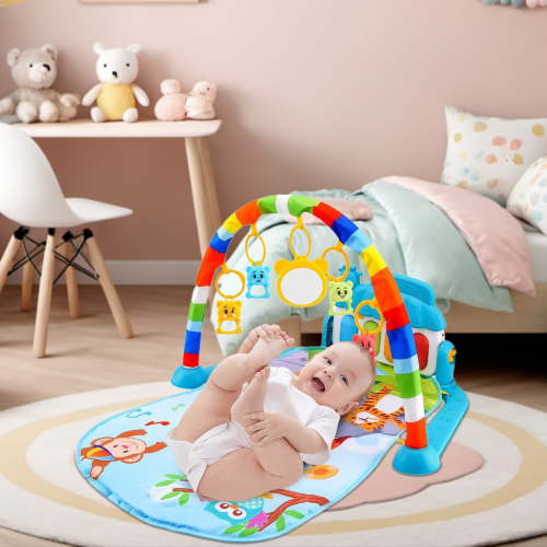 karymi Play Mat Activity Gym with Removable Piano and 5 Linkable Toys for Kids Infant Tummy Time Developmental Play 28.3x18.5in Soft Washable Gift Ideas Room Decor