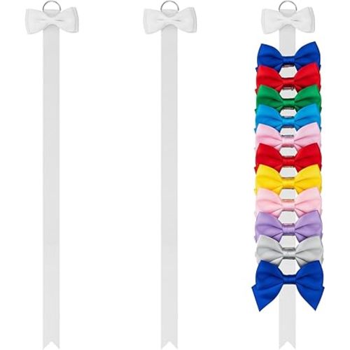 3 Pcs Bow Holder for Girls Hair Bows, 38" Long Wall Hanging Hair Bow Organizer for Headbands & Clips, White Ribbon Storage Rack for Nursery Decor, Baby Room Bedroom
