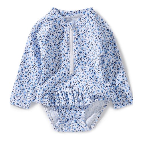Little Me Baby Girls Long-Sleeve Floral-Printed Skirted One-Piece Rashguard Swimsuit