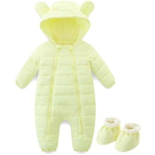 Newborn Baby Snowsuit Cute Bear Hoodie Infant Warm Rompers Unisex Double Zipper Jumpsuit Outwear