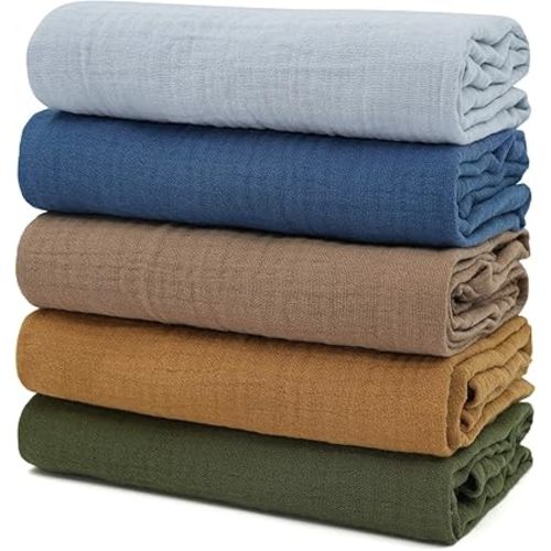 Muslin Receiving Blankets, Neutral Blanket Swaddling for Newborn Boys and Girls, 5 Pack Breathable and Skin-Friendly Swaddle Wrap for Infant Baby (Elegant Colors)