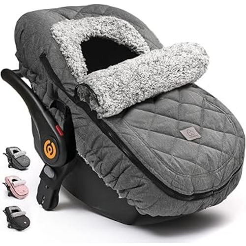 ACRABROS Car Seat Cover Baby: Winter Infant Carseat Canopy for Boy Girl Newborn, Zipper Peeping Window, Warm Cozy Cold Weather Waterproof Fitted, Heather Grey