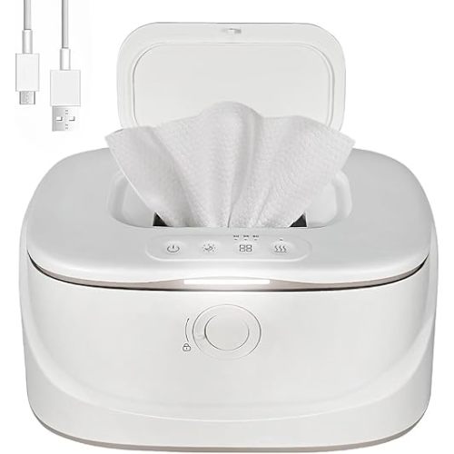Baby Wipe Warmer,Innovative Spring Design,Large Capacity Wipes Dispenser and Diaper Wipe Warmer with Night Light,Fast and Even Heating,Temperature Display,3 Modes of Temperature Heating Control