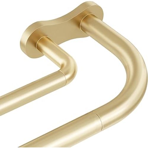 Gold Double Curtain Rod, Wrap Around Blackout Dual Curtain Rods for Windows 48 to 84 inch, Adjustable Heavy Duty Curved Spliced Room Darkening Double Rods, All Metal, Aluminium Bracket