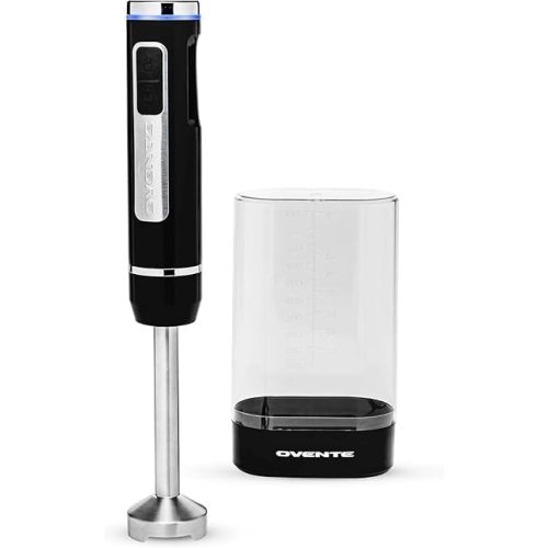 OVENTE Cordless Immersion Hand Blender, Rechargeable Handheld Portable Stick Mixer with 8 Mixing Speed Option, One-Touch Control and Stainless Steel Blades for Smoothies, Shakes or Soups, Black HR781B