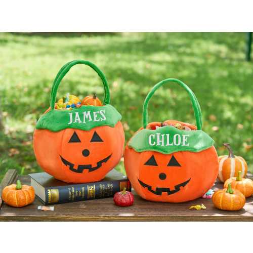 Personalized Halloween Basket - Custom Pumpkin Bucket with Name, Embroidered Trick or Treat Bag, Pumpkin Bucket for Kids, Gift for Child