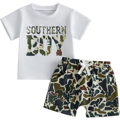 WZTYYDS Toddler Baby Hunting Outfit Southern Boy T-Shirt Camo Shorts Set