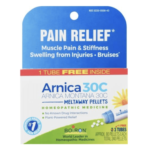 Boiron Arnica Montana 30C Homeopathic Medicine for Relief from Muscle Pain, Muscle Stiffness, Swelling from Injury, and Discoloration from Bruises - 3 Count (240 Pellets)