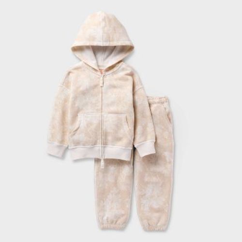 Toddler Adaptive Fleece Camo Hoodie and Jogger Pants Set - Cat & Jack™ Cream Foliage 2T