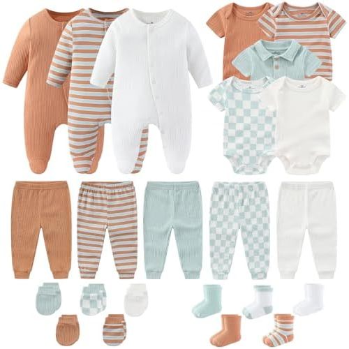 Newborn Baby Boy Girl Clothes Cotton Ribbed Mix Unisex Infant Bodysuit Pant Outfits 23 Pcs Layette Gift Set