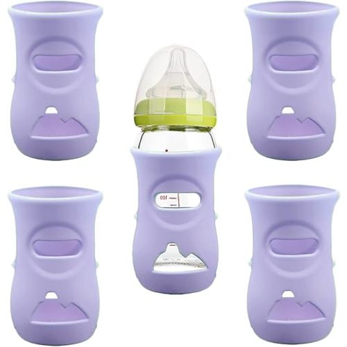 4 Pack Silicone Sleeves for Avent Natural Glass Baby Bottles, Anti Breakage Baby Bottle Holder, Compatible with Philips Avent Glass Natural Baby Bottle, BPA Free (Purple, 8 OZ)