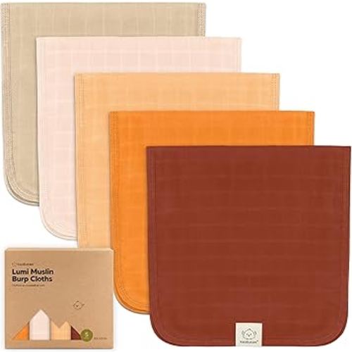 5-Pack Cotton Muslin Burp Cloths Baby Girls, Boys - Soft & Absorbent Spit Up Burp Rags, Large Muslin Towel, Cotton Wash Cloths for Babies, Newborn, Infant, No Shrink, Durable, Neutral (Sahara)