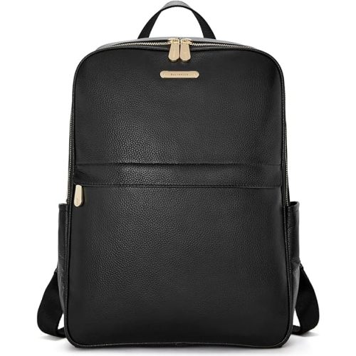 BOSTANTEN Genuine Leather 15.6 inch Laptop Backpack Purse for Women College Casual Backpack Travel Bag Daypack Black