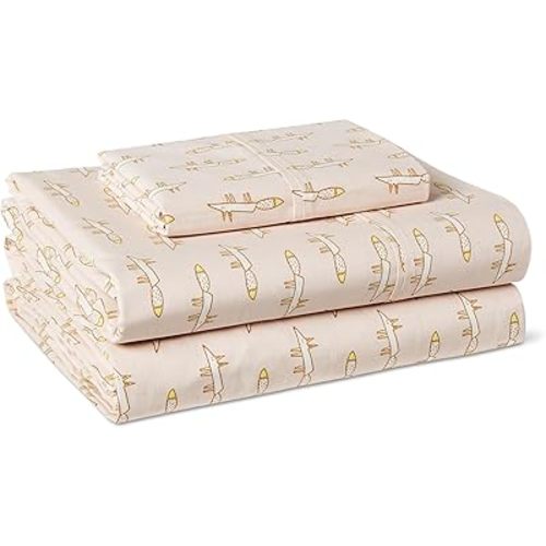 Amazon Basics 100% Organic Cotton Kids' Sheet Set with Pillowcase, Twin, Pale Pink
