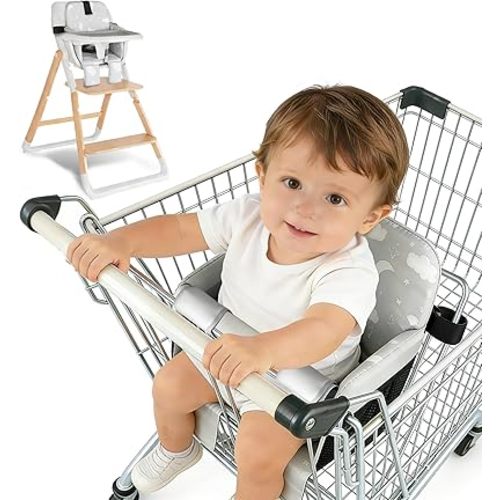 Portable Baby Shopping Cart Seat, High Chair Cover for Outdoor Hygiene and Safety, One-Hand Installation Cart Seat Cover, Comfortable and Supportive Foam-Padded, Grocery Cart Baby Seat