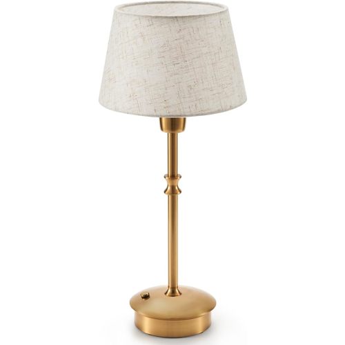 UMEXUS Cordless Lamp Rechargeable Table Lamps, 5000mAh Battery Operated Lights, 3 Level Brightness Dimmable, Portable Night Bedside Light for Patio, Restaurant, Dining, Fabric Shade, Antique Brass