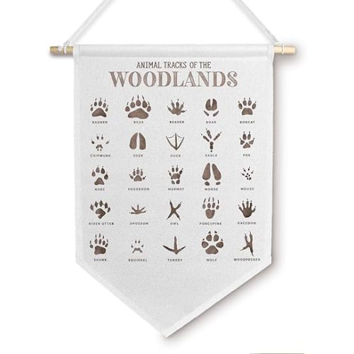 Forest Animal Tracks Canvas Banner - Forest Animal Tracks Wall Art, Nursery Pennant Flags, Wildlife Nursery Decor, 11 X 15 Inch