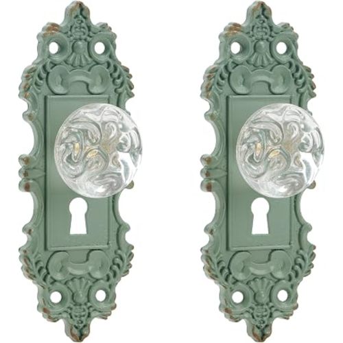 SOFFEE DESIGN 2pcs Vintage Cabinet Knob Dresser Drawer Pulls, Distressed Closet Handles with Clear Resin Knob, Door Knobs for Cupboard, Kitchen Furniture - Matte Green