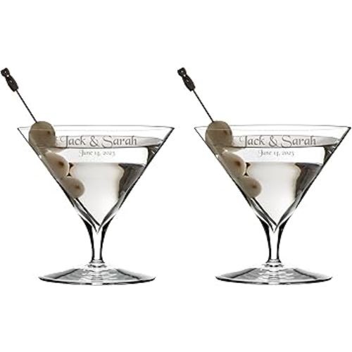 Waterford Personalized Elegance Martini Glass Pair, Set of 2 Custom Engraved 11.2 oz Crystal Martini Glasses for Cocktails, Liquor, Home Bar Accessories