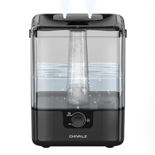 CHIVALZ Humidifiers for Bedroom, 6L Cool Mist Humidifiers for Baby Nursery, 26dB Quiet, 50H Runtime, Top Fill Humidifier for Large Room, Home, Plants, Nightlight, Oil Diffuser 1 Pack Black