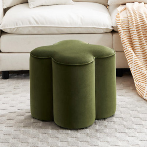 Ebern Designs Leiani 18.5" Wide Boulce/Velvet/Linen Upholstered Ottoman & Reviews | Wayfair