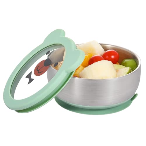 MR. CHOU Baby Bowls with Non-Slip Silicone Suction Cup, Insulated Double-Layer 18/8 Stainless Steel Toddler Bowls with BPA Free Airtight Lids, Food-Grade Silicone Safe for Kids (Green)