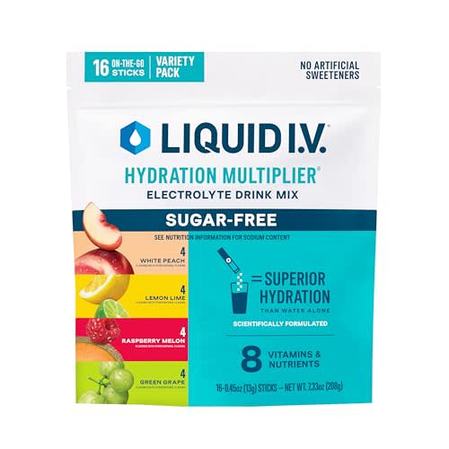 Liquid I.V. Sugar Free Electrolyte Packets, Classic Variety Pack, 16 Count | Scientifically Formulated | Clinically Proven Hydration | Zero Sugar | No Artificial Sweeteners | Non-GMO | Powder Drink Mix