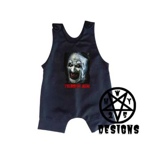 Scary Clown Horror Overall Cuffed Romper  Jumpsuit