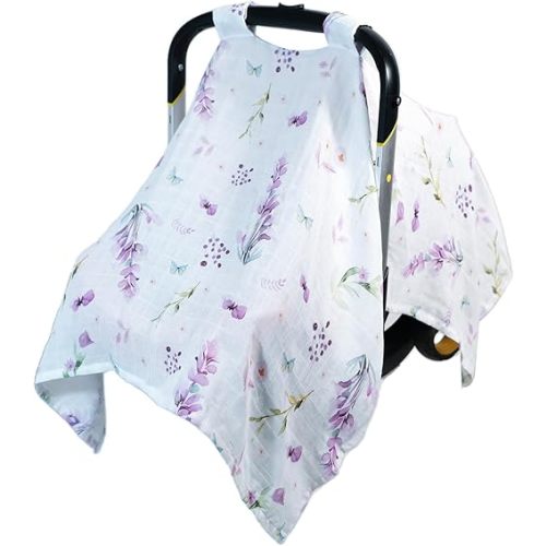 80S Muslin Car Seat Cover for Babies - Soft & Breathable Infant Carrier Canopy, Lightweight Sunshade for Summer, Universal Fit for Baby Boys & Girls