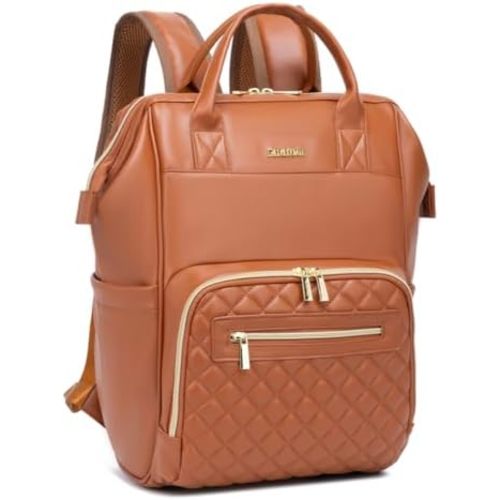 Baby Diaper Bag Backpack, Vegan Leather Diaper Backpack with Laptop Compartment 15.6 inch, Baby Bag Large Capacity, Waterproof Travel Backpack(Brown)