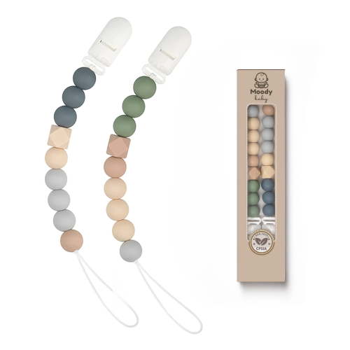 MOODYBABY® Pacifier Clips for Boys Girls Soother Chain Silicone Holder 2 Pack Set for Baby Unisex Neutral Newborn Dummies Baby Shower Gift (Blue Green)