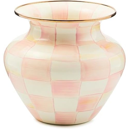 MACKENZIE-CHILDS Enamel Vase, Large, Pink-and-White Rosy Check