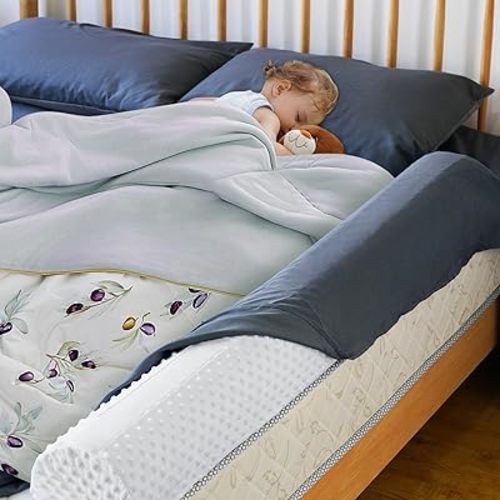 Bed Bumpers for Toddlers Foam Bed Rail for Toddlers 1 Pack Bed Rails Bumper for Queen, King, Twin, Full-Size Bed with Non-Slip Machine Washable Cover