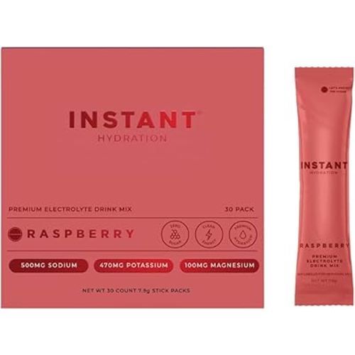 Instant Hydration Electrolytes Powder Packets - Raspberry Electrolyte Drink Mix - Zero Sugar - Keto, Vegan, Gluten-Free, Non-GMO - Boost Recovery, Brain Health, Muscle & Tissue Support- 30 Sticks
