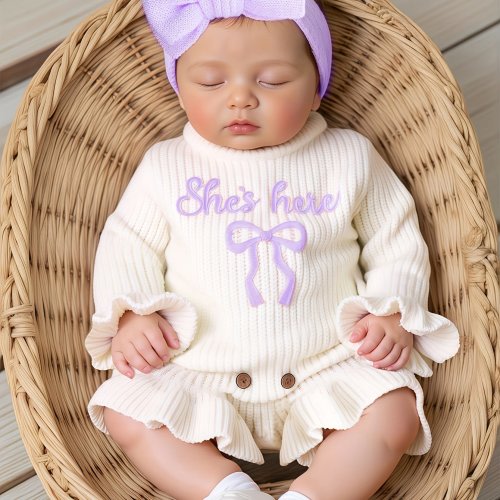 2pcs Newborn Photography Outfit, Baby Girl Knitted Long-Sleeve Sweater with Bow Headband, Cute Pullover for Fall and Winter